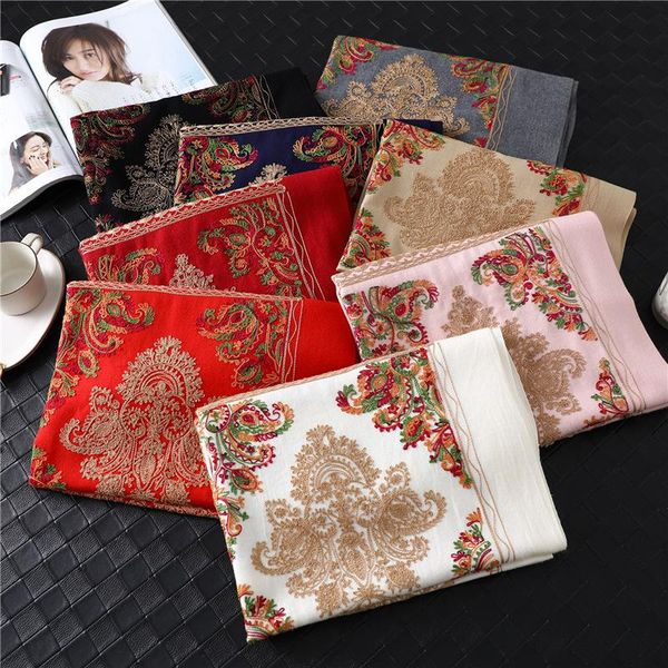 scarves 2021 embroidery scarf for women winter neck cashmere lady shawl wrap female foulard blanket tassel bandana, Blue;gray